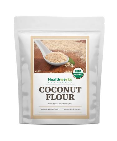 Healthworks Coconut Flour Unrefined Raw Organic (64 Ounces / 4 Pounds) | Certified Organic | Keto, Vegan & Non- GMO | Protein Based Whole Foods | Pancakes, Waffles, Bread & Other Baked Goods