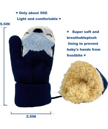 BEISIJIA Toddler Kids Winter Knitted Mittens | Cute Cartoon Gloves | Full Finger Mittens with String | Navy Blue+Red | Ages 1-4 - Buy Online on GoSupps.com
