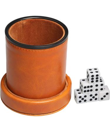 RERIVER Leatherette Dice Cup with Lid and 6 Dices - Velvet Interior, Quiet Shaking for Board Games - Brown - Buy Online on GoSupps.com