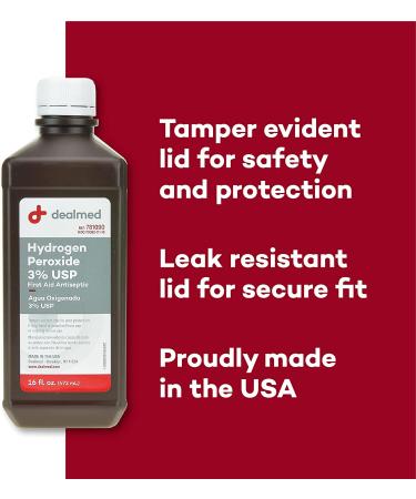 Dealmed Hydrogen Peroxide 3% USP 16 fl. oz. - USA Made First Aid Cleaner - Buy Online on GoSupps.com
