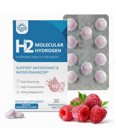 Molecular Hydrogen (H2) Tablets with 120mg Magnesium 16 PPM Hydrogen Water Tablets for Water Advanced Hydrogen Technology Antioxidant Support Natural Raspberry Flavor 30 Tablets
