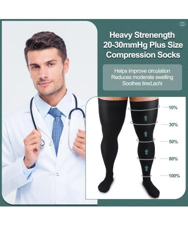 Zhanmai Thigh High Compression Socks for Men - 20-30 mmHg XL Black Stockings for Swelling Relief - Buy Online on GoSupps.com