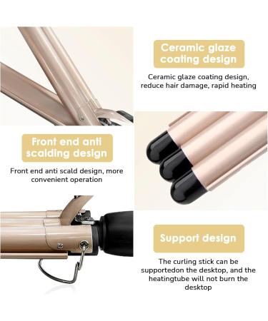 3 Barrel Hair Waver Curling Iron | 25mm Mermaid Curler with 2 Temperature Control | Quick Heating Styling Tool for Long Short Hair | Includes Heat-Resistant Gloves | Gold - Buy Online on GoSupps.com