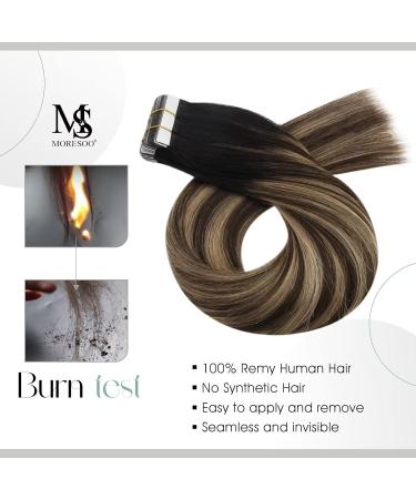 Moresoo Invisible Tape-In Hair Extensions | Real Hair | 30cm Natural Black to Dark Brown with Gold Blonde Adhesive | 20 Pieces 50g | Color #1B/4/14 - Buy Online on GoSupps.com