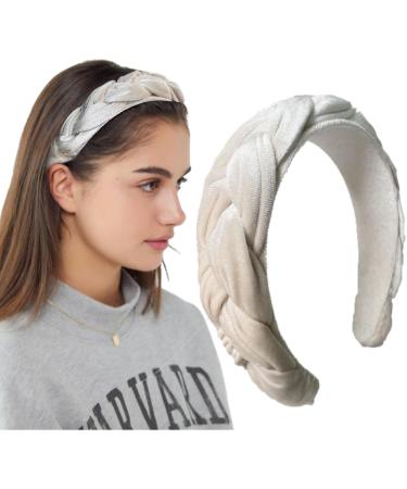 LEBENSWERT Headband Velvet Braided Headband Ladies Traditional Headband Wide Vintage Hairband Fashion Headbands for Women (Beige)