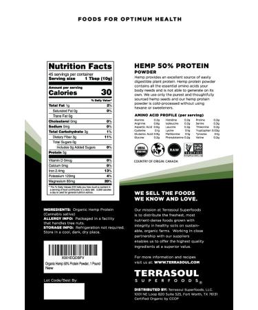 Terrasoul Superfoods Organic Hemp Protein Powder | High Protein (50%) | 2 Pounds - Buy Online on GoSupps.com