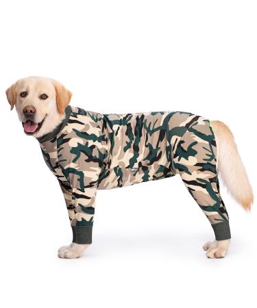 Rehabilitation suit for medium-sized and large dogs after operations breathable full cover dog body body one-divider pajamas cone-e collar alternative surgical abdominal wounds and skin protection 32 camo
