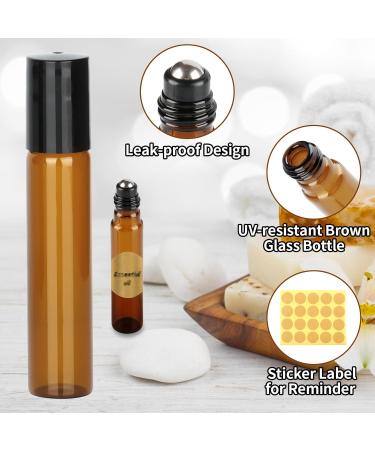 Ailvor 10-Pack 10ml Brown Roll-On Glass Bottles for Essential Oils Fragrance & Cosmetics - Refillable & Perfect for Massages - Buy Online on GoSupps.com