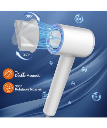 High-Speed Ionic Hair Dryer with Diffuser - 110 000 RPM Professional Blow Dryer for Fast Drying | Portable Salon Hair Dryer with Magnetic Nozzle & LED Display - Pearl White - Buy Online on GoSupps.com