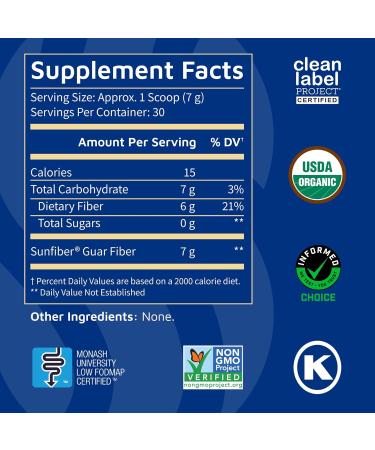 SunFiber Soluble Prebiotic Fiber with Guar Gum - 30 Servings (7.4 oz) | Digestive Wellness Support | Vegan-Friendly - Buy Online on GoSupps.com