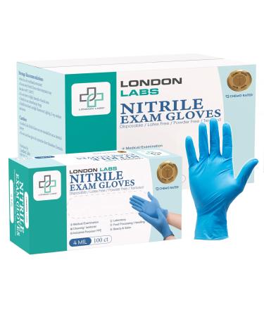 London Labs Nitrile Exam Gloves 4 Mil Thick Chemo-Rated Disposable Gloves Latex-Free & Powder-Free Large 1000