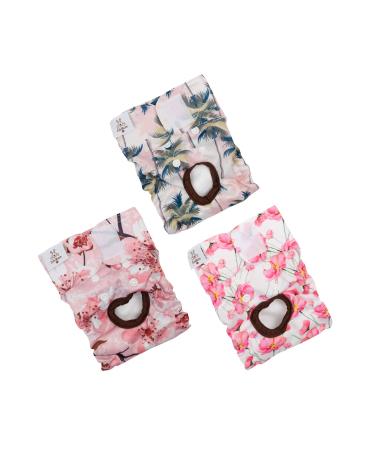 Cutebone 3-pack Washable dog diapers for women waterproof puppy pants Valentine's Day rose collection for dogs in the heat period D23L-DE flower pattern 3st L (51-68.5cm)