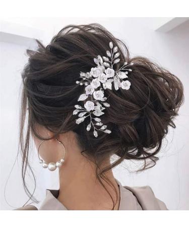 Latious Silver Flower Bride Wedding Hair Vine Crystal Bridal Hair Piece Rhinestone Hair Accessories Leaf Hair Jewelry for Women and Girls(5.5Inches) (A-Silver) - Buy Online on GoSupps.com