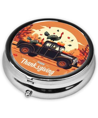 Thanksgiving Turkey Portable Metal Pill Box - Round Mini 3-Compartment Hinged Design for Small Pills Ideal for Travel - Buy Online on GoSupps.com