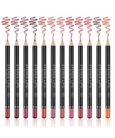 12 Colors Matte Lip Liner Pencil Set Velvet Smooth Long Lasting High Pigmented Brown Lip Liner Pencil Set Waterproof & Fade Resistant Lipliners Pencil Professional Lip Liner Makeup Gift Set for Women