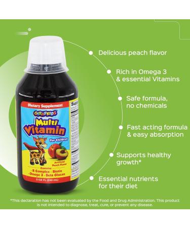 GirafKids Multivitamin Syrup + Super Vitamins Liquid Bundle for Kids Ages 4+ | Omega-3 Beta Glucan Royal Jelly & Propolis | Peach & Forest Fruit Flavors - Buy Online on GoSupps.com