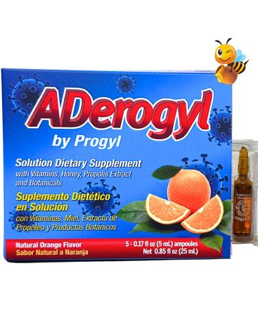 Aderogyl Oral Liquid Vitamins with A C D E Zinc Bee Honey Propolis and Botanical Extracts - Natural Orange Flavor - 5 Immune Support Supplement Ampoules (0.85 fl oz / 25 ml)