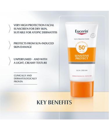 Eucerin Sensitive Protect Face Sun Cream SPF50+ For Sensitive & Atopic Skin 50ml - Buy Online on GoSupps.com