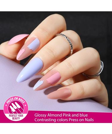Teenitor Almond Press on Nails Set - 4 Styles, Medium Length, Matte Finish, Full Cover Acrylic False Nails with Glue and File - for Women and Girls - Buy Online on GoSupps.com