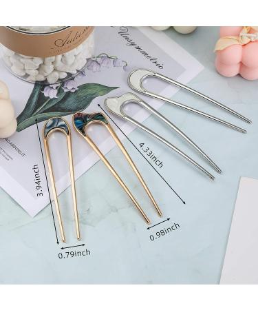 4-Piece U-Shaped Hair Pin Stick Set - Vintage Metal Hair Fork Chignon Pins - Gold & Silver Hair Styling Accessory for Women/Girls - Buy Online on GoSupps.com