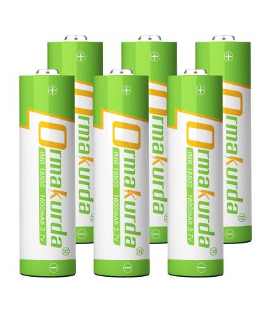 18500 Rechargeable Batteries (6Pack) IMR 18500 1600mAh 3.7V Li-ion Rechargeable Battery with Button Top for Flashlight Solar Garden Light