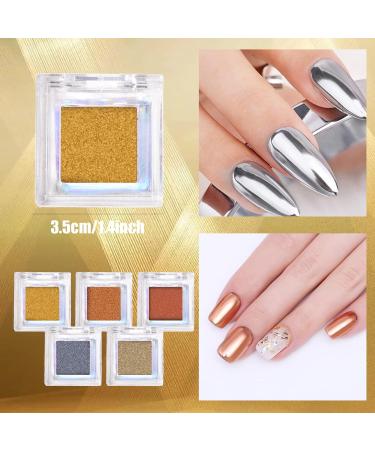 Chrome Nail Powder 5 Boxes Metallic Mirror Effect Nail Powder Holographic Gold Shiny Nail Glitter Pigment Powder for DIY Nail Decoration Salon Home - Buy Online on GoSupps.com