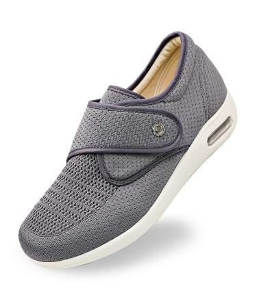 Women's Diabetic Elderly Shoes Mesh Breathable Walking Sneakers Lightweight Adjustable Easy On and Off Strap Summer Slippers for Swollen Feet Grey 8