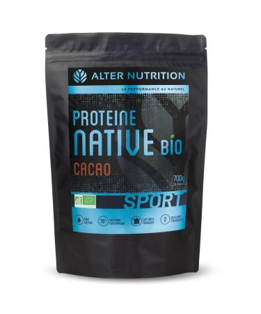 ALTER NUTRITION - Lactose Free Organic Native Protein - Cocoa - Mass Gain - Low Fat - No Added Sugars - 100% Milk from France -76% Protein - Bag of 700g