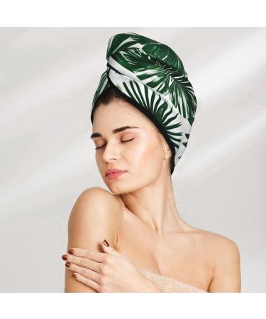 Green Palm Leaf Coral Velvet Hair Drying Cap with Buttons - Anti-Frizz for Curly Long & Thick Hair - Buy Online on GoSupps.com