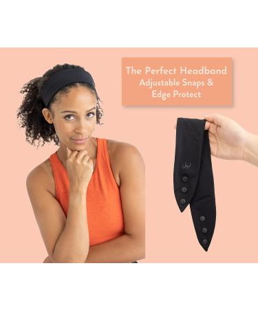 Women's Fashion Headband for Natural Curly Hair | No-Slip 3-Snap Adjustable Turban Headwrap (Black) - Washable & Stylish | 1 Pack - Buy Online on GoSupps.com