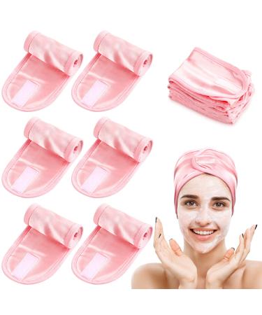 6 Pcs Satin Headband Facial Silk Hair Wraps for Women Washing Face Adjustable Spa Headband for Sleeping Headband (Pink)