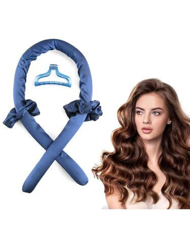 Heatless Curling Rod Headband Heatless Curlers Headband Heatless Curls Hair Styling Tools for Long Medium Hair Heatless Hair Curling Wrap Kit with Scrunchies Hair Clip Silk Hair Wrap (Navy Blue)