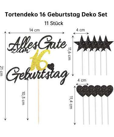 Goldrock 16th Birthday Cake Decorations - 11 Pieces Glitter Decor for Girls & Boys - Happy Sweet 16 Party Supplies - Buy Online on GoSupps.com