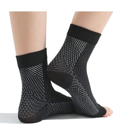 2Pairs Compression Socks, Ankle Arch Support Socks, Soothesocks for Neuropathy Pain, Compression Foot Sleeves, Suitable for Men & Women Sports (XXL, Black)
