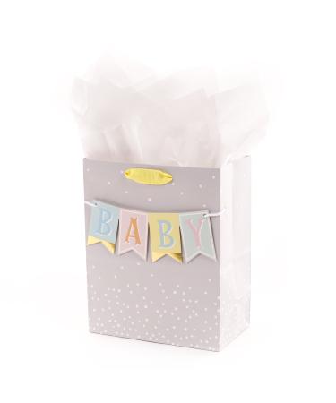 Hallmark 9" Medium Baby Gift Bag with Tissue Paper - Baby Banner in Grey, Pink and Blue for Baby Showers, New Parents, and More Light Pastel Purple