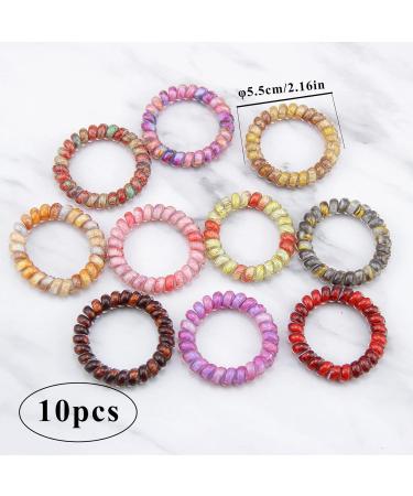 Spiral Hair Ties - Printed Coil Hair Accessories for Women and Girls (Pack of 10) - D-Feather Color - Buy Online on GoSupps.com