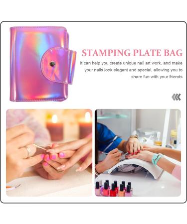 Minkissy Nail Art Stamping Holder | Rectangle Nail Stamping Plate Bag with 20 Slots - 17x14cm Pink - Perfect for Nail Art Enthusiasts - Buy Online on GoSupps.com
