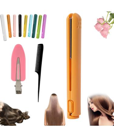 Mini Dual-Purpose Curling Iron Cordless 2 in 1 Mini Dual Purpose Curling Iron Cordless Mini Curling Iron for Short Hair Portable Travel Curling Wand for Women (Orange)