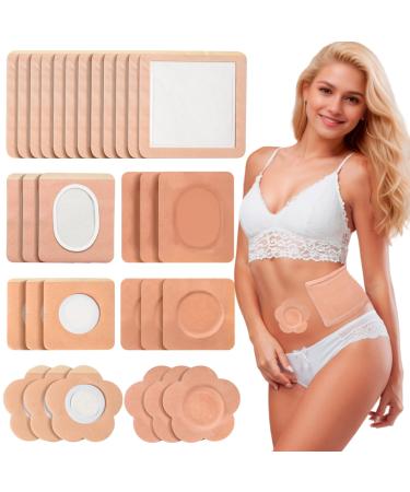 32Pcs Castor Oil Pack Patches Set for Waist Stomach Belly Highly Absorbent Self-Adhesive Organic Cotton Pads Leak Free Portable Disposable for Daily Travel 32Pcs Mixed Patches