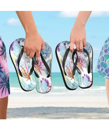 Mnsruu Tropical Floral Cactus Flower Flip Flops | Stylish Home Hotel Spa & Travel Footwear for Men & Women - Buy Online on GoSupps.com