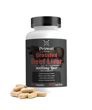 Primal Being Grassfed Beef Liver - 3000mg Freeze Dried Capsules - Pasture Raised in New Zealand - Natural Beef Organ Supplement - Liver Supplement for Energy and Wellness - 180 Count