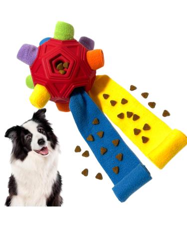 CIIVURR Snuffle Ball for Dog Toys Unbreakable Upgrade Ball Interactive Toy Foraging Snuffle Mat Puppy Treat Dispenser Slow Feeder Dog Puzzle Toys for Small Medium Large Pets (Red Rainbow)