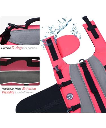 Vivaglory Neon-Pink Dog Lifeguard Vest - Removable Front-Wheel Drive Reflective Caps & Extra Padding for Swimming & Boating - XS (35-43cm) - Buy Online on GoSupps.com