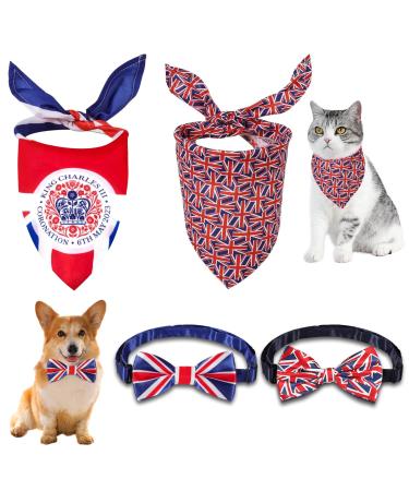 Dog Bandanas 2 Pcs Union Jack Bandana For Dog 2 Pcs Dogs Collar Bow Ties Pet Dog Kerchief Adjustable Strap Bandana For Dogs For Small Medium Large Girl Or Boy Dogs Cats Puppy Decoration Supply