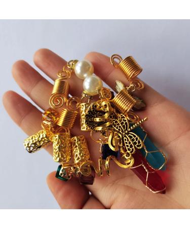 10 Pcs Handmade Crystal Wire Wrapped Dreadlock Jewelry Accessories for Women - Hair Tube Beads, Cuffs, Pendants | F-10pcs - Buy Online on GoSupps.com