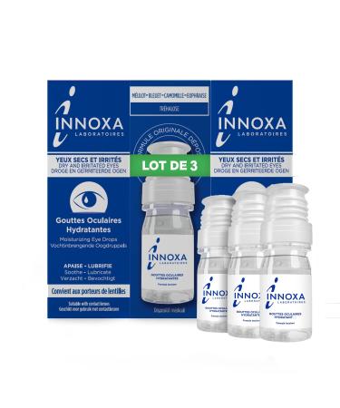 INNOXA - Eye Drops - Hydrates and Quickly Relieves Dry Irritated Eyes - SPECIAL ALLERGIES - Prolongs the Comfort of Lenses - Preservative-Free - Made in France - Pack of 3x10ml