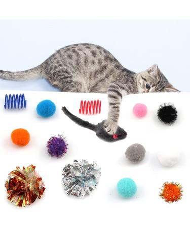 PietyPet 60 Pack Cat Toy Set: Spiral Springs, Sparkle Balls, Crinkle Balls, Mouse Toy, Springs, Pom Pom Balls - Buy Online on GoSupps.com