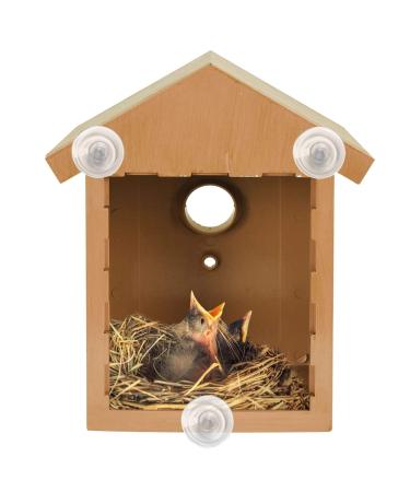 ASAB Wild Bird Watching Nesting Box Set | Birdhouse Kit with Spy Window and One Way Mirror Foil | Plastic Robin House with Wood Looking Design
