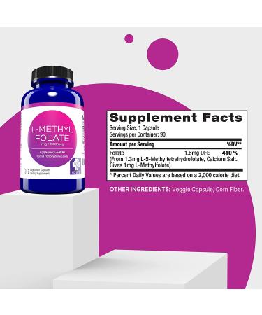 Methylfolate 1mg - Professional Strength MTHFR Support Supplement | Immune & Brain Health - 90 Vegan Capsules - Buy Online on GoSupps.com