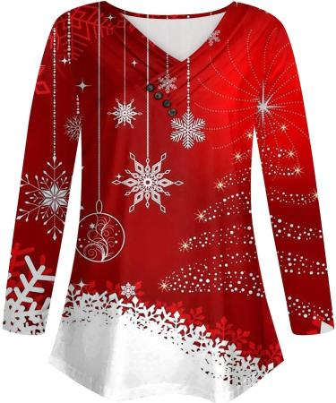 2023 Women's Christmas Shirt - Long Sleeve V-Neck Pullover & Dressy Casual Tops in XX-Large 3-Red - Buy Online on GoSupps.com